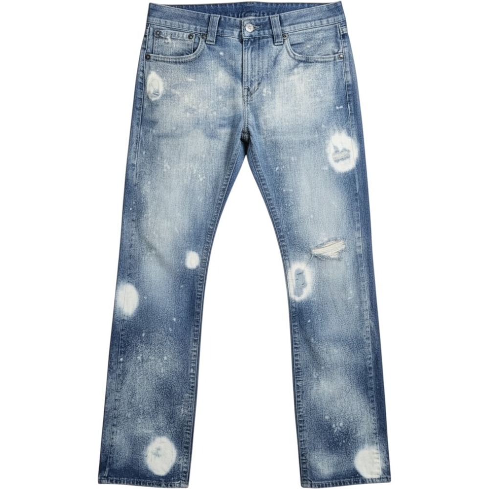 True Religion Ricky Jeans Mens 34 Blue Bleached Distressed Straight Leg Y2K USA